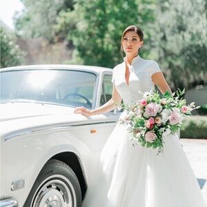 Clean Mikado Ballgown Wedding Dress with Collar